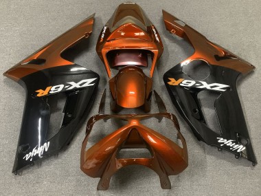 2003-2004 Gloss Orange and Black Kawasaki ZX6R Fairings for Sale