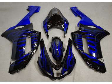 2007-2008 Gloss Black & Blue Flame Kawasaki ZX6R Fairings for Sale